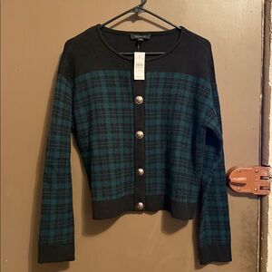 Ann Taylor Women’s Plaid Patterned Sweater - Greenand Black Size M